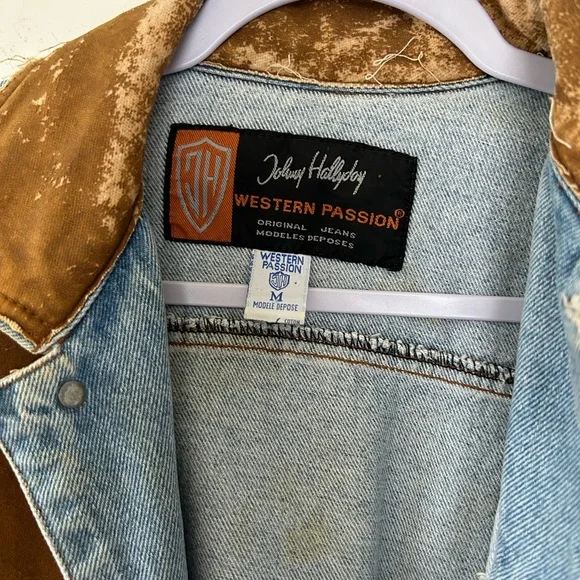 Vintage Authentic Johnny Hallyday Western Passion Denim and Suede Jacket Size M - Picture 9 of 13